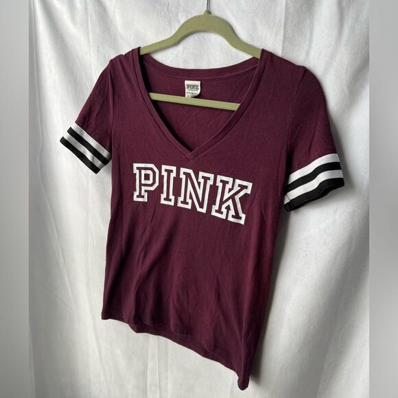 PINK by Victoria’s Secret t-shirt. White PINK logo Striped Sleeve Detail size XS - Picture 2 of 6